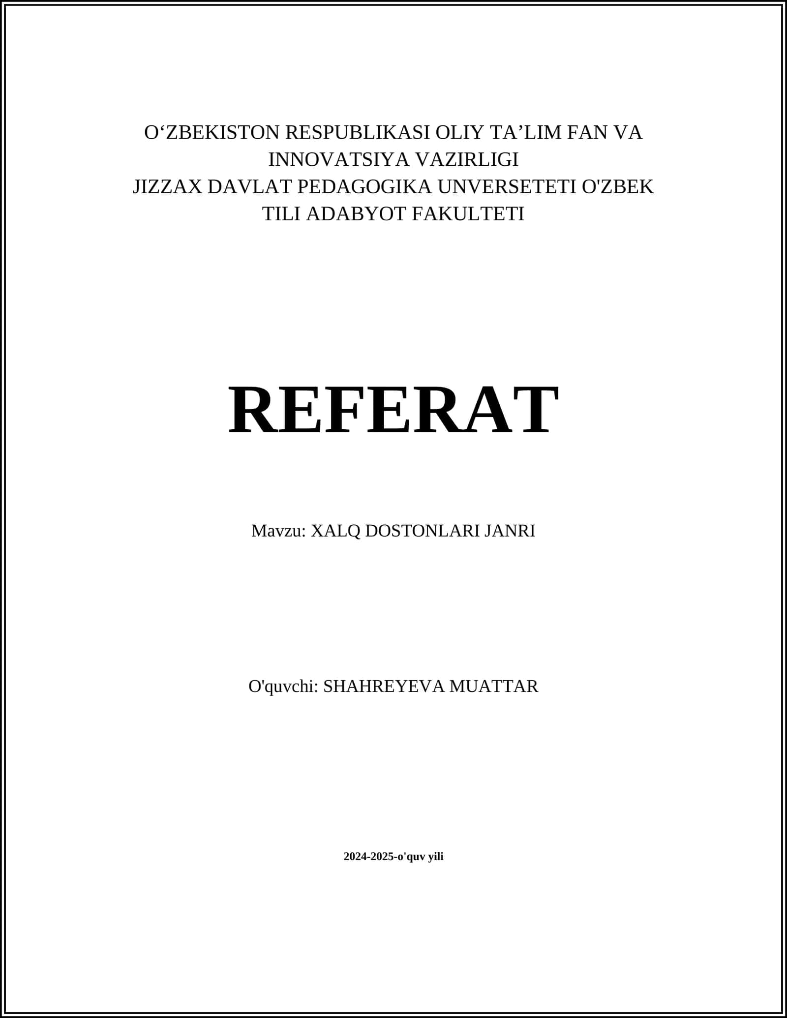 Xalq Dostonlari Janri