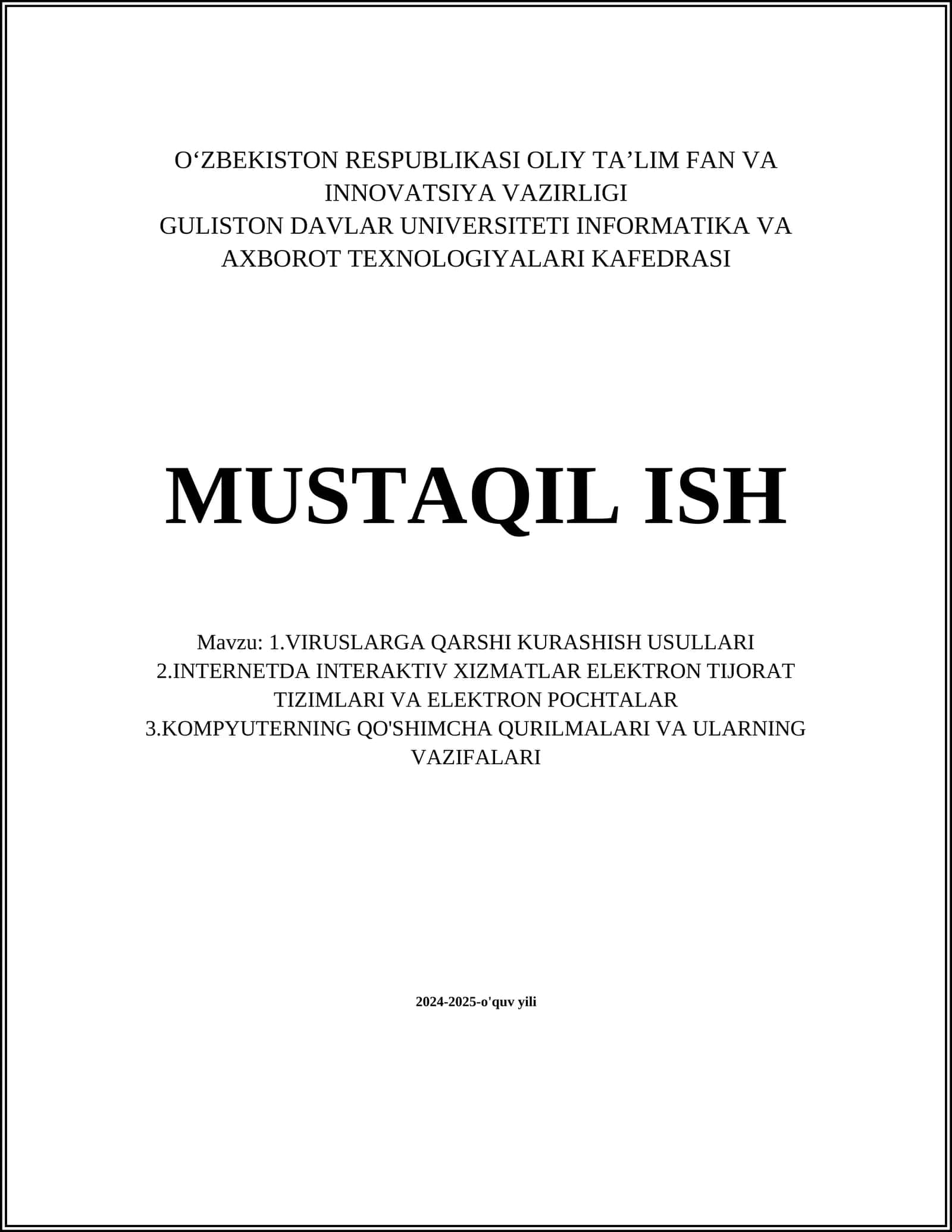 VIRUSLARGA QARSHI KURASHISH USULLARI