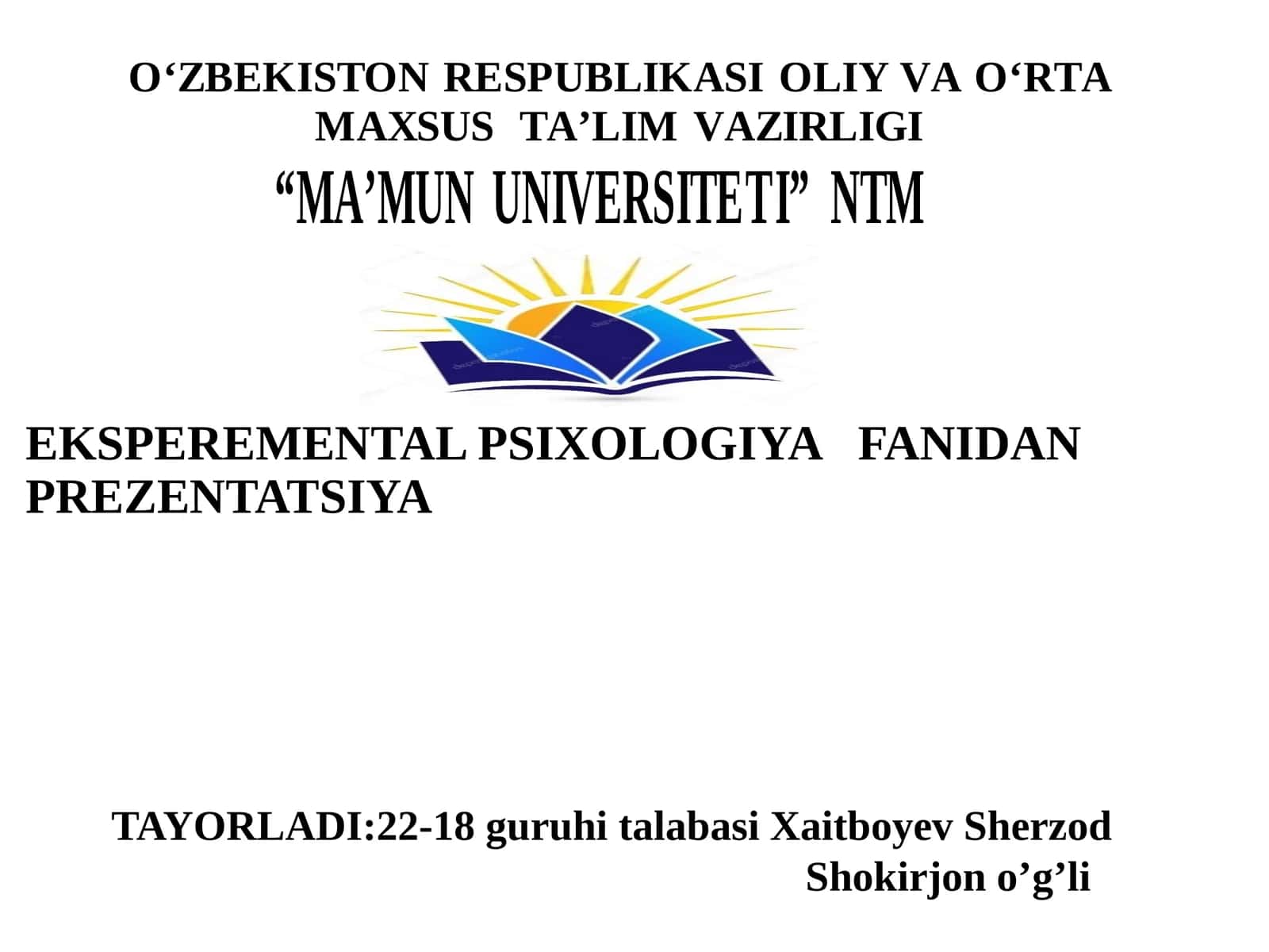 EKSPEREMENTAL PSIXOLOGIYA FANIDAN PREZENTATSIYA