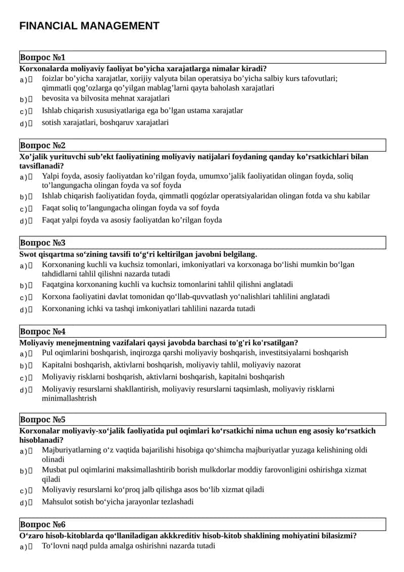 FINANCIAL MANAGEMENT