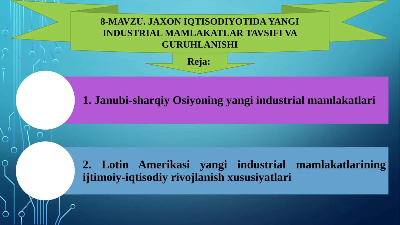 Jahon iqtisodiyotida yangi industrial mamlakatlar tavsifi va guruhlanishi