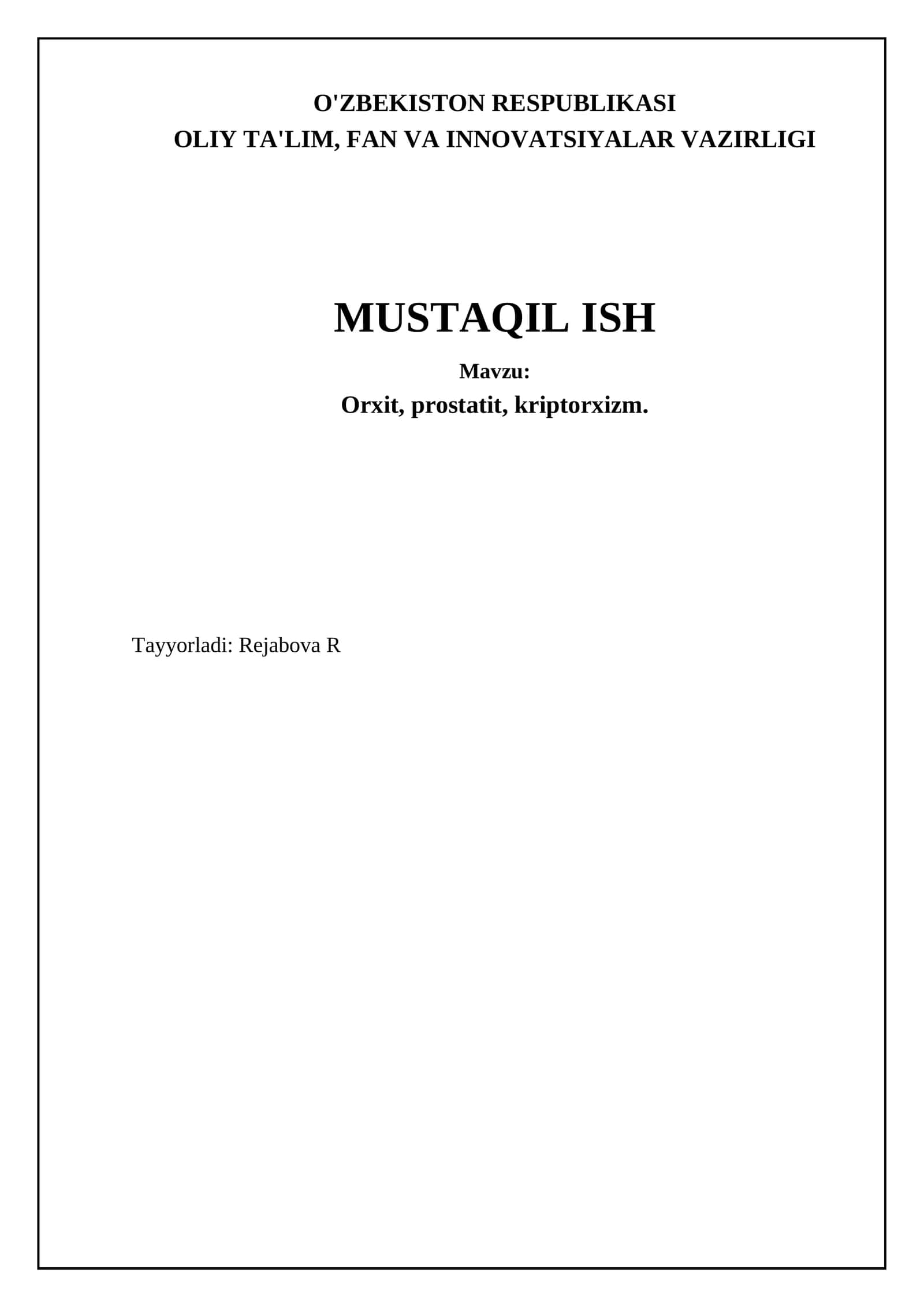 Orxit, prostatit, kriptorxizm