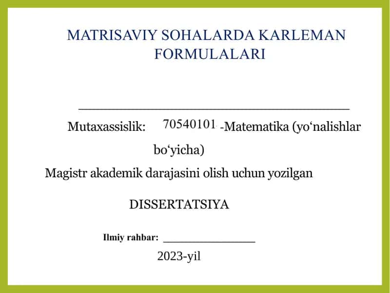 MATRISAVIY SOHALARDA KARLEMAN FORMULALARI