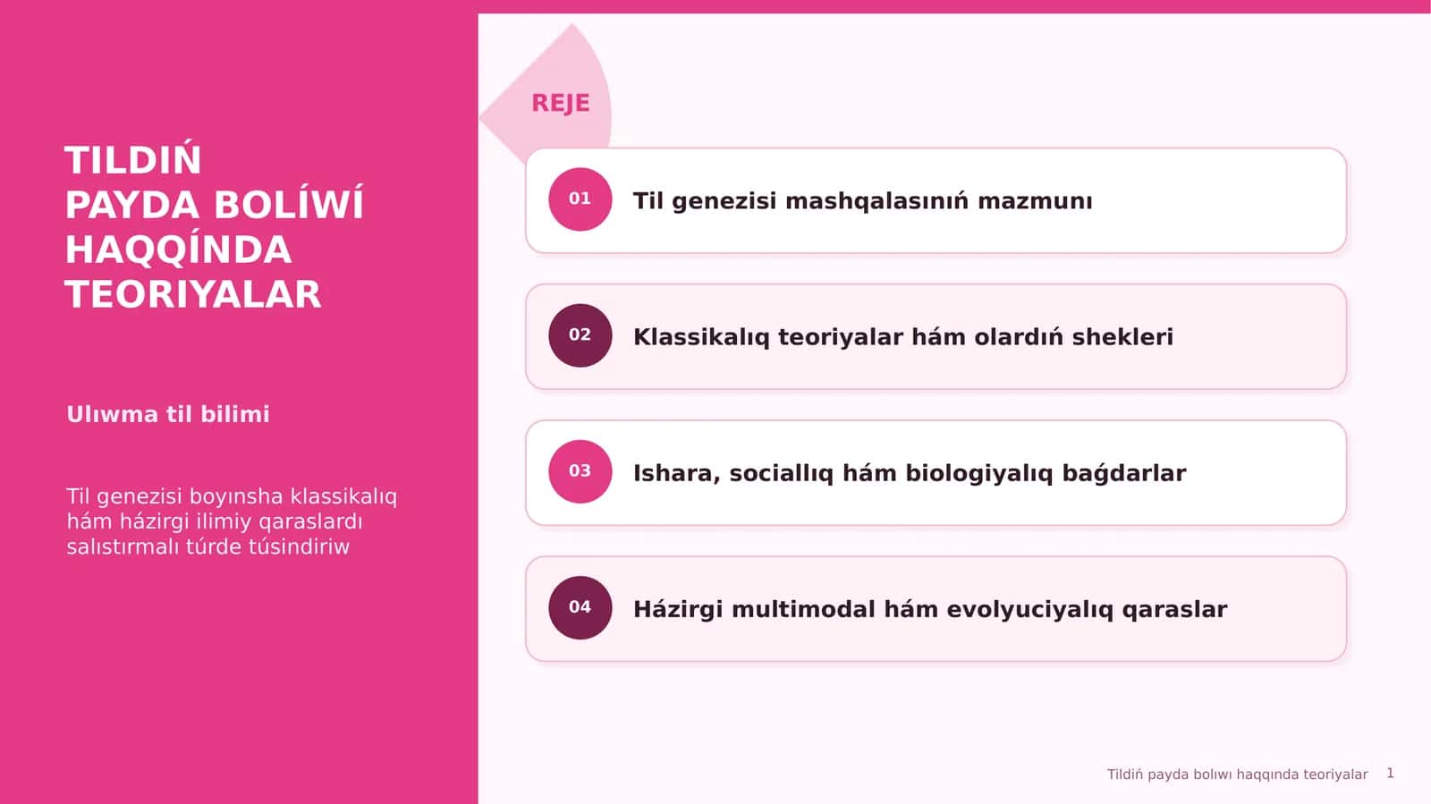 Til genezisi mashqalasınıń mazmunı