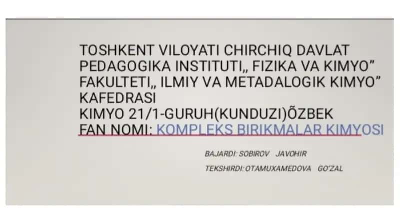 "Kompleks birikmalar kimyosi"