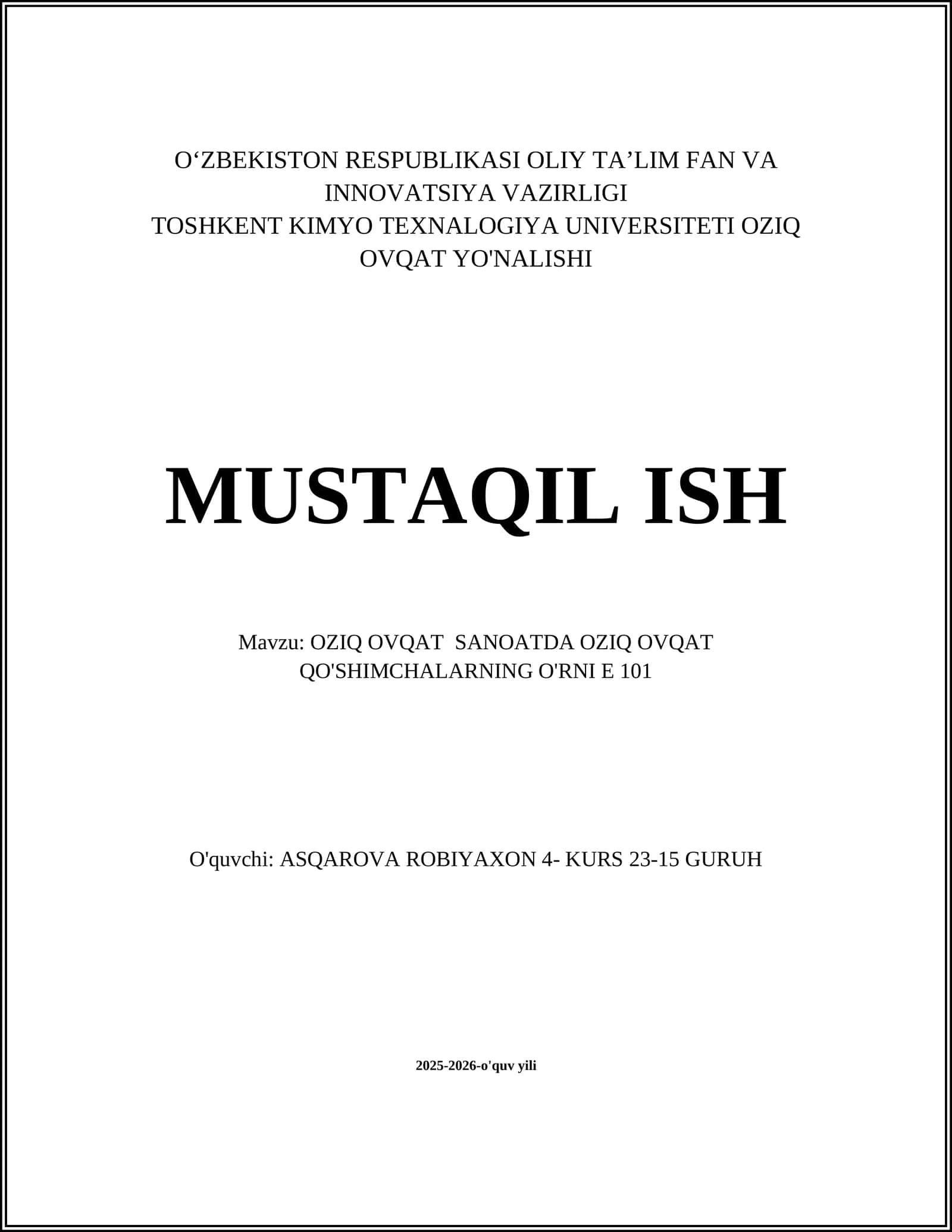 Oziq-ovqat qo'shimchalarining ta'rifi va tasnifi