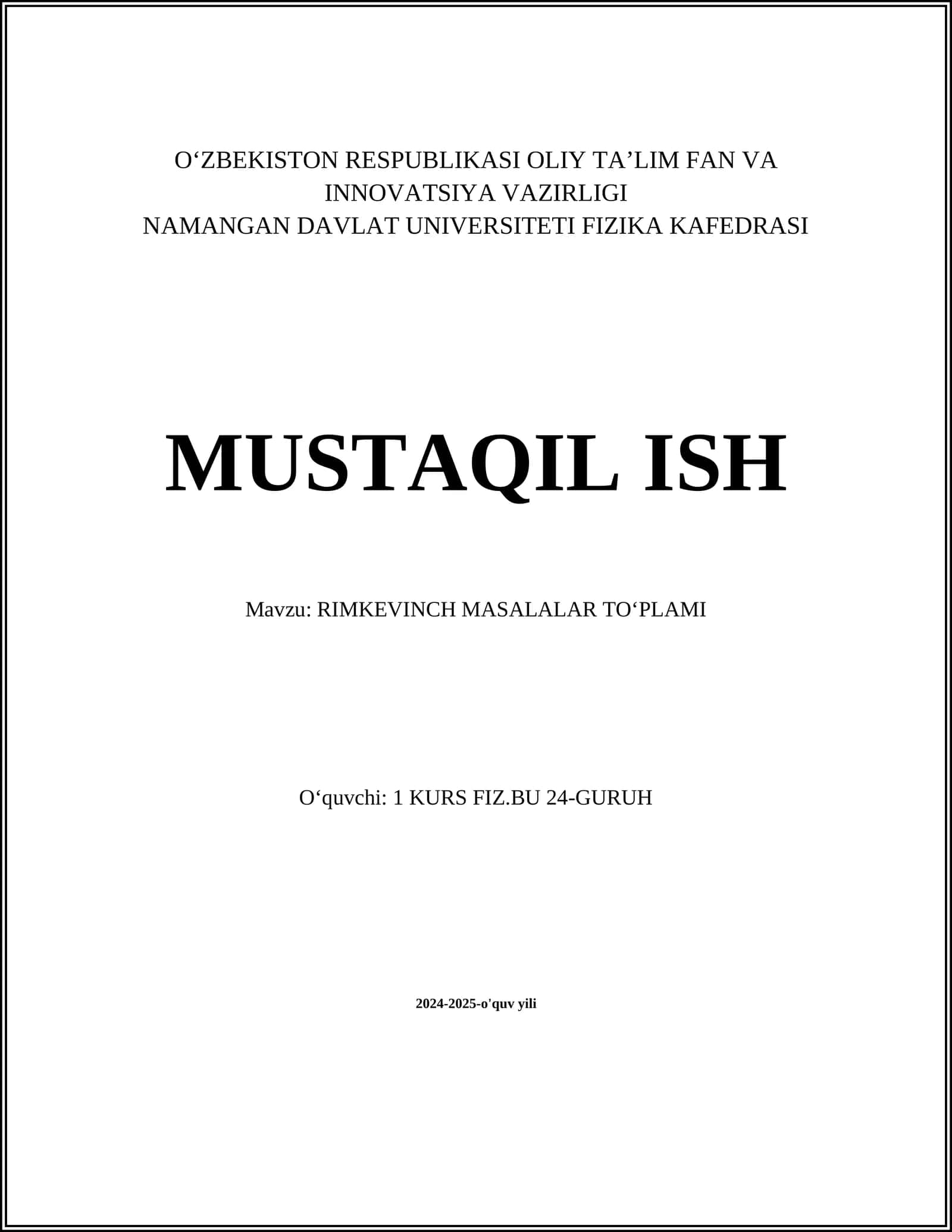 RIMKEVINCH MASALALAR TOʻPLAMI