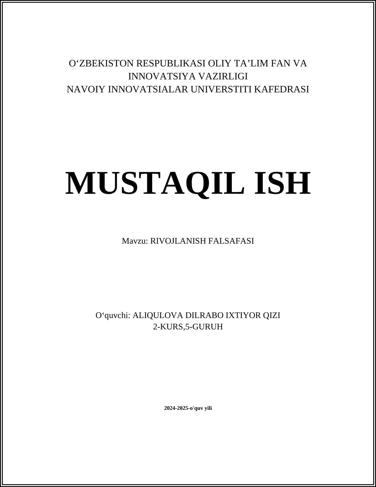 RIVOJLANISH FALSAFASI