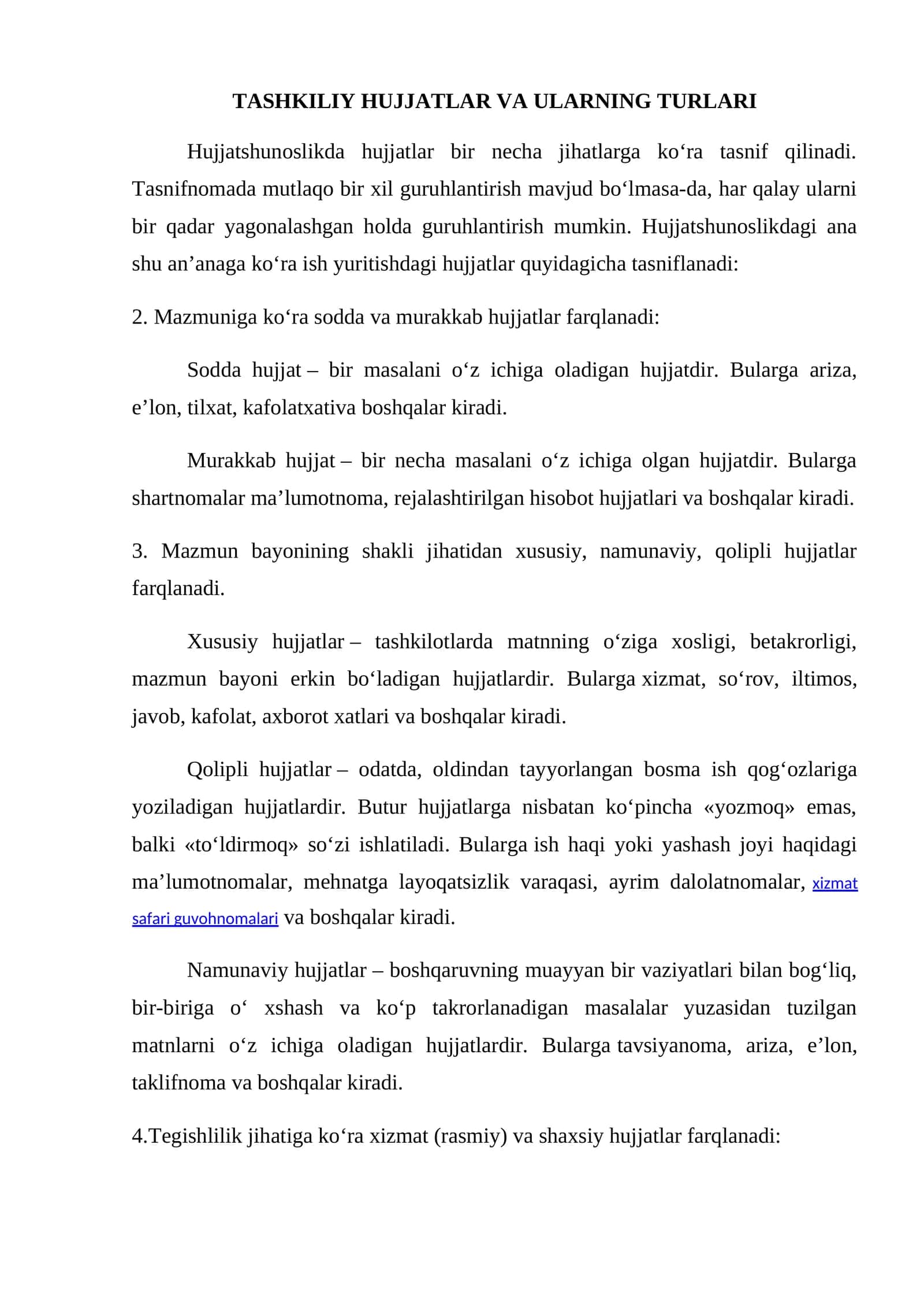 TASHKILIY HUJJATLAR VA ULARNING TURLARI