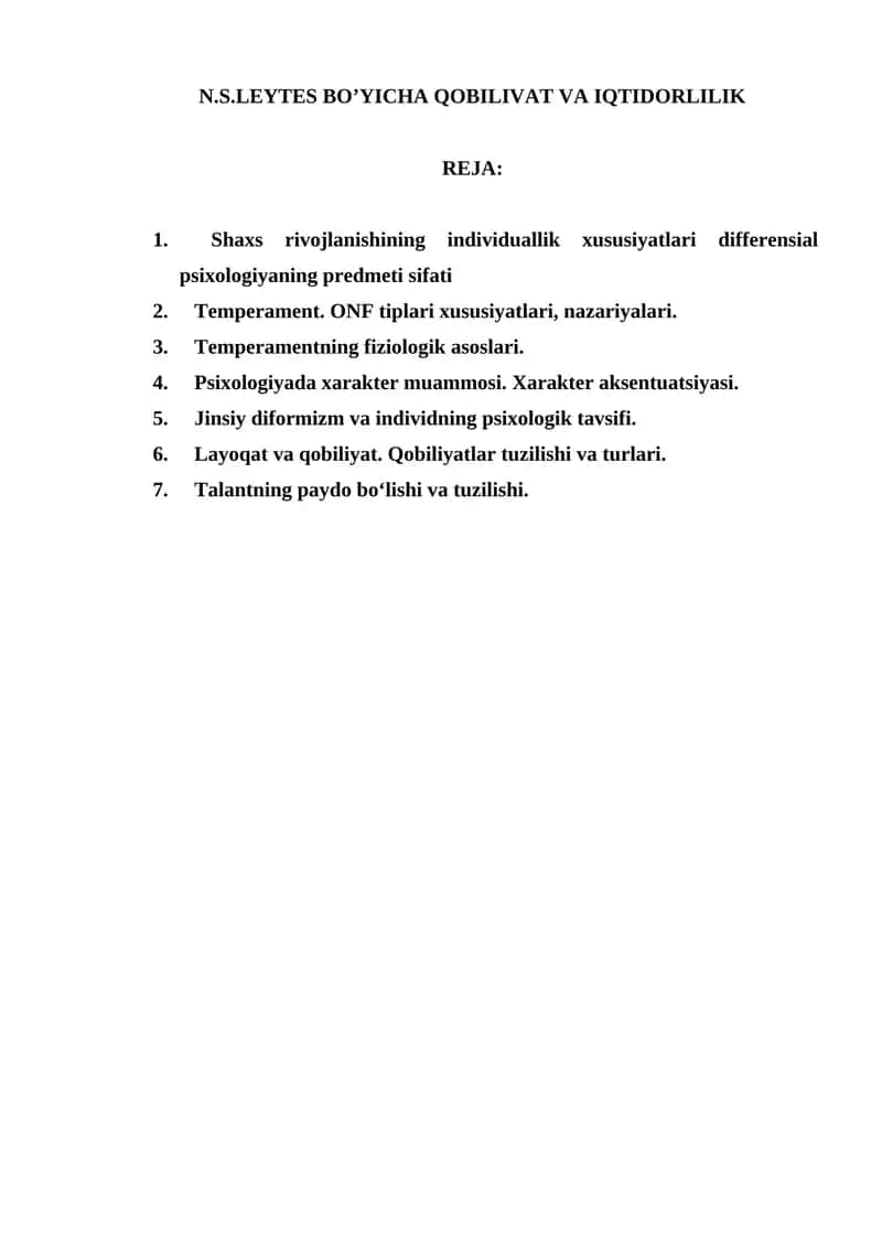 N.S.LEYTES BO’YICHA QOBILIVAT VA IQTIDORLILIK