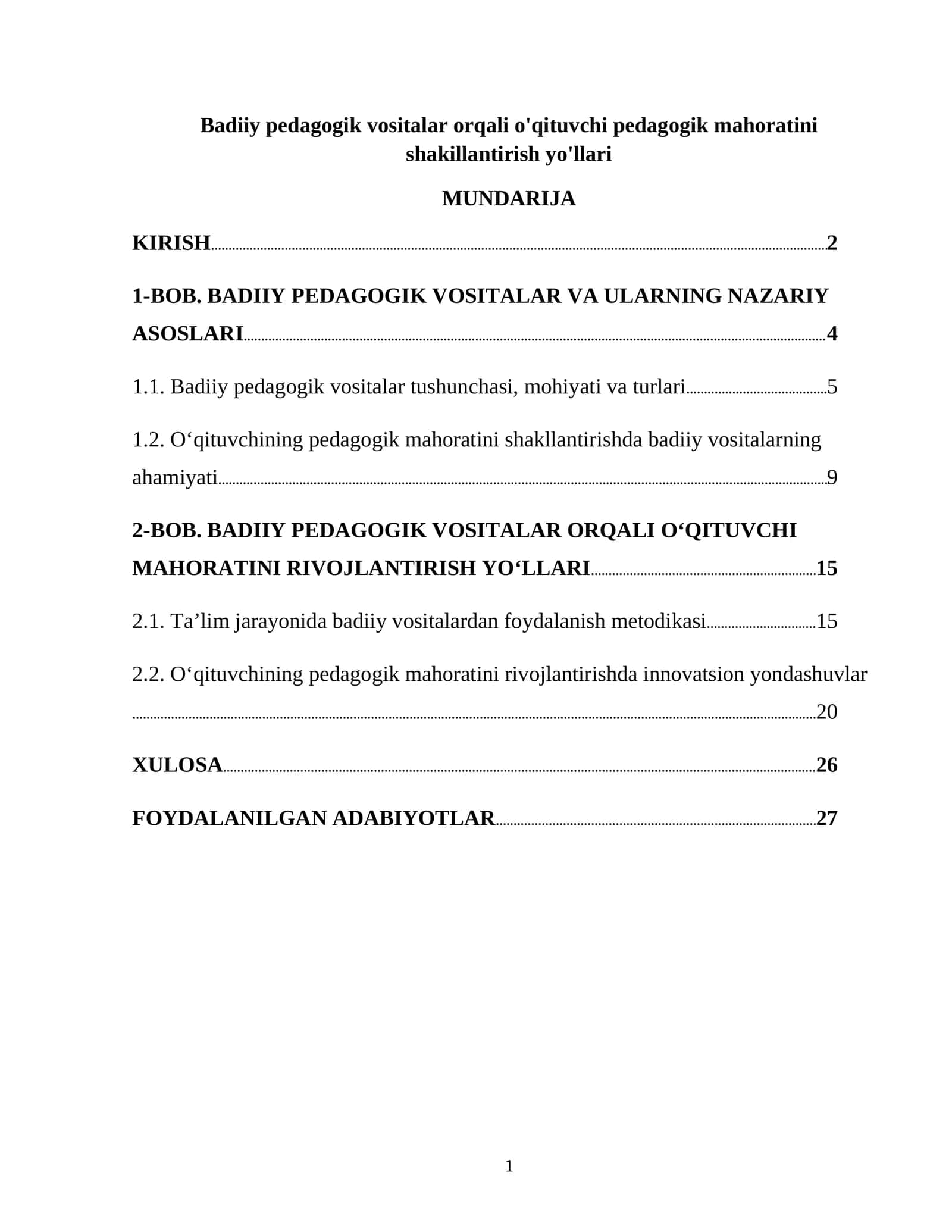Badiiy pedagogik vositalar orqali o'qituvchi pedagogik mahoratini shakillantirish yo'llari