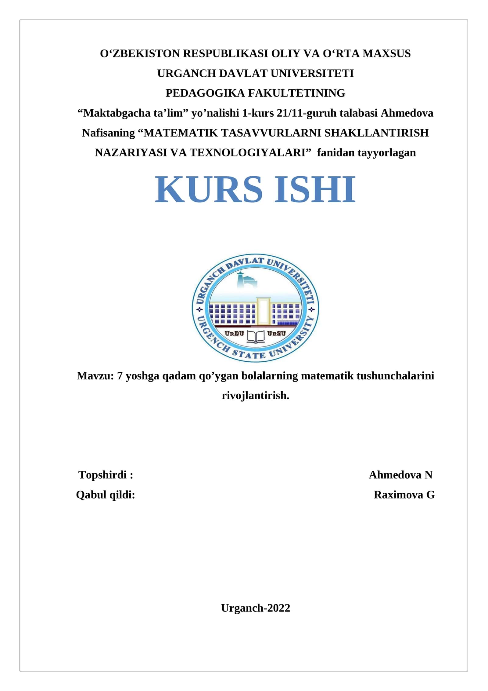 MATEMATIK TASAVVURLARNI SHAKLLANTIRISH NAZARIYASI VA TEXNOLOGIYALARI