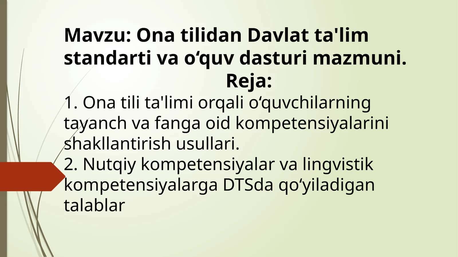 Onatilidan Davlatta 'lim standartlari va o'quv dasturi mazmuni