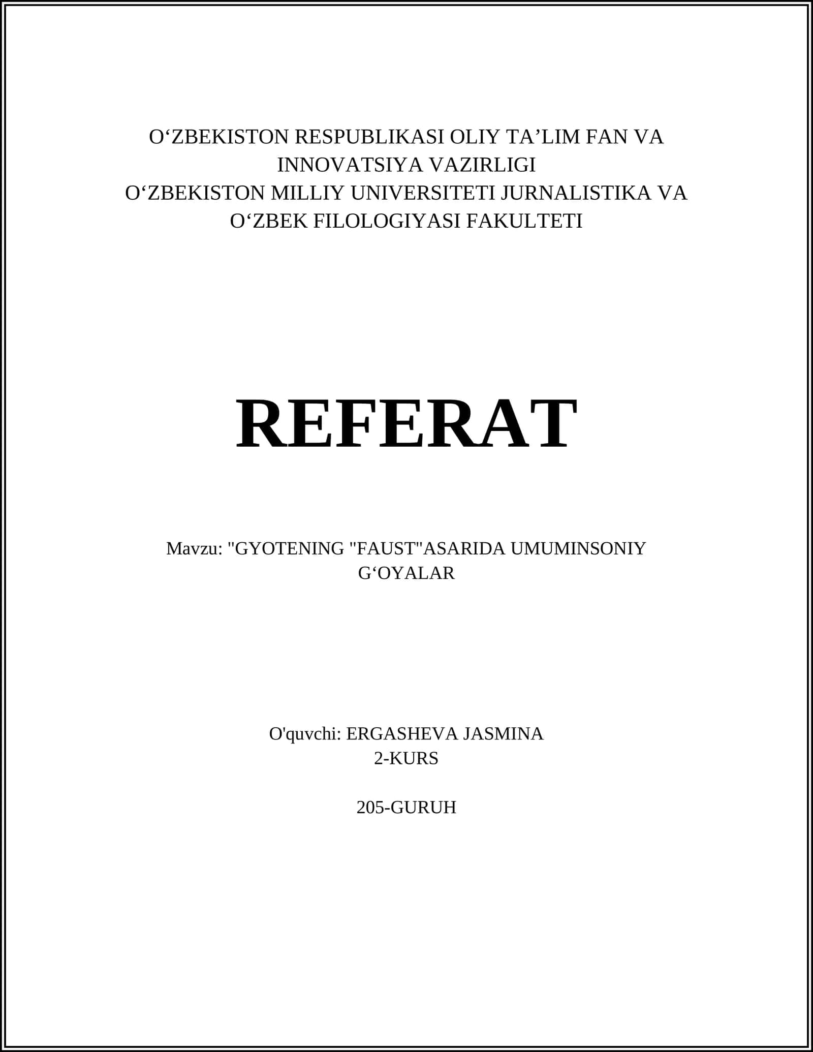 "GYOTENING "FAUST"ASARIDA UMUMINSONIY GʻOYALAR"