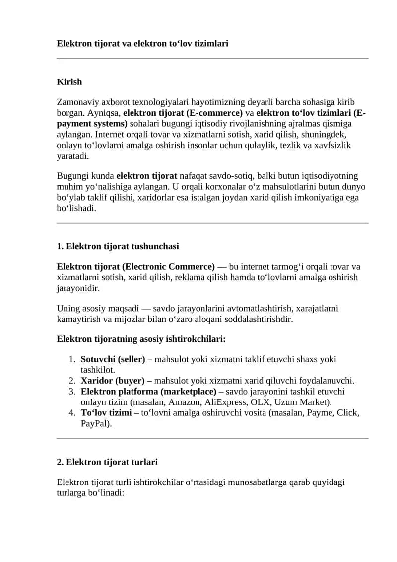 Elektron tijorat va elektron to‘lov tizimlari