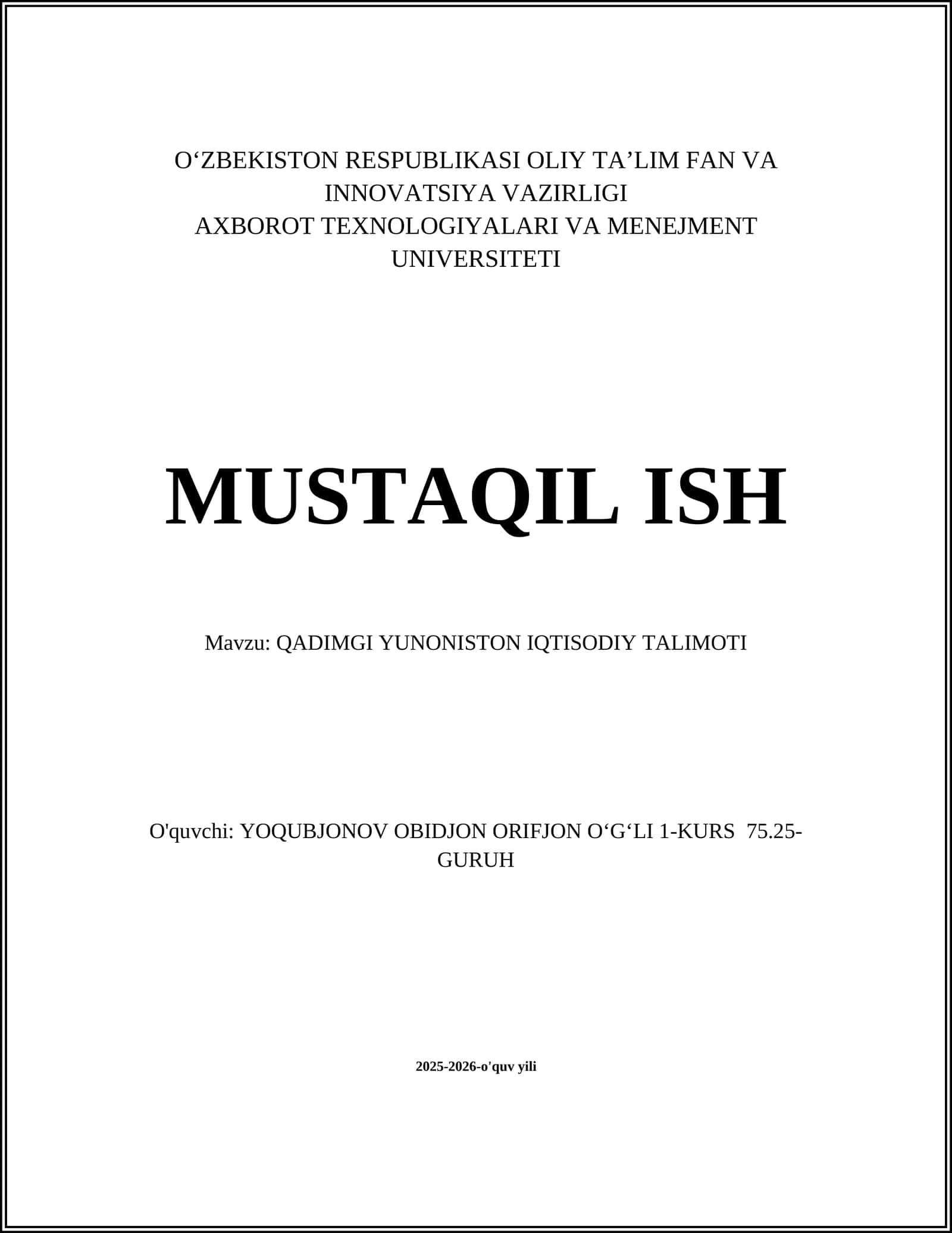 QADIMGI YUNONISTON IQTISODIY TALIMOTI