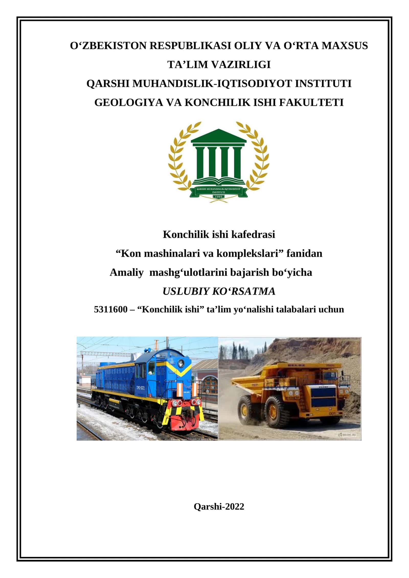 Kon mashinalari va komplekslari fanidan amaliy mashg'ulotlar