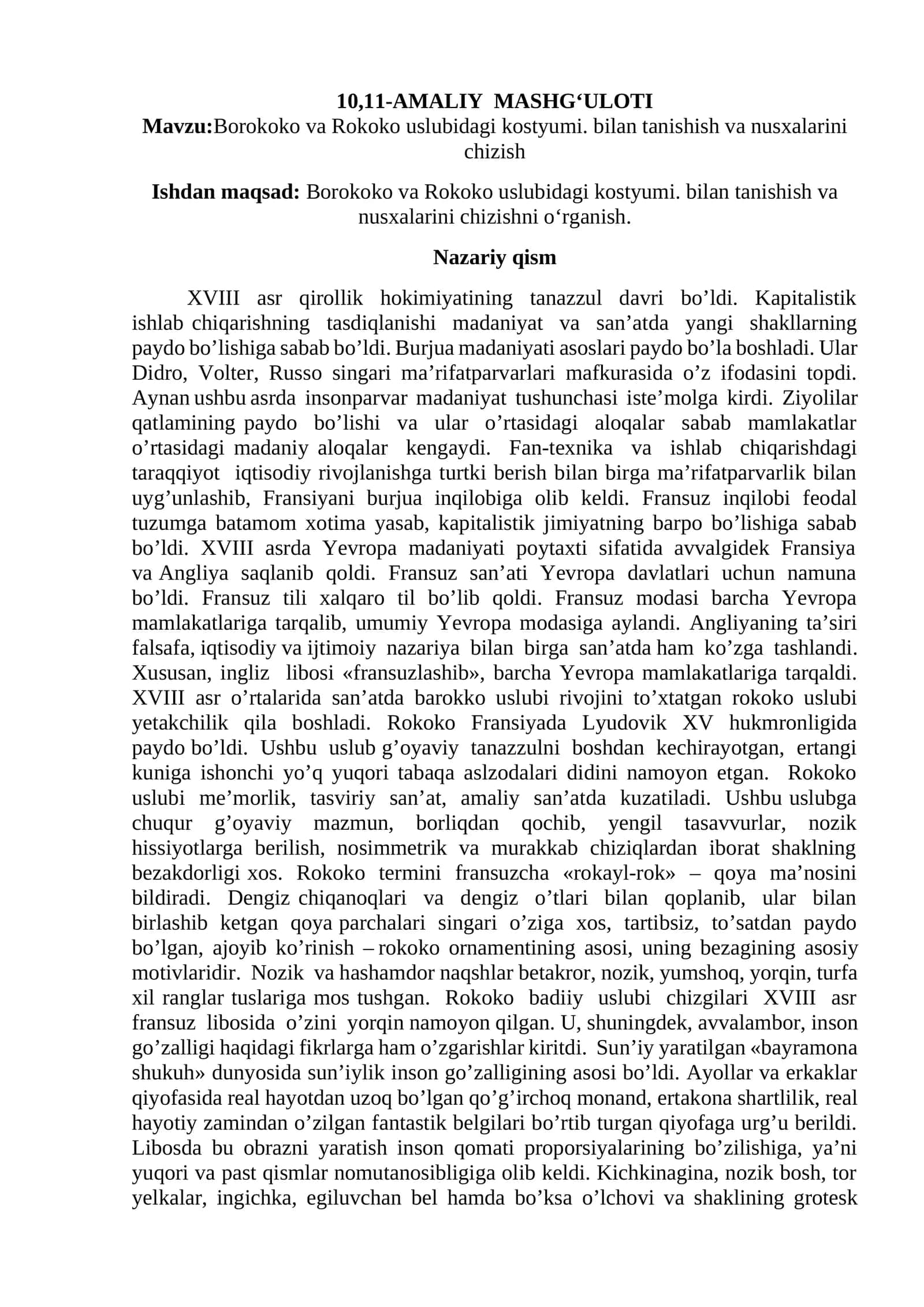 Borokoko va Rokoko uslubidagi kostyumi