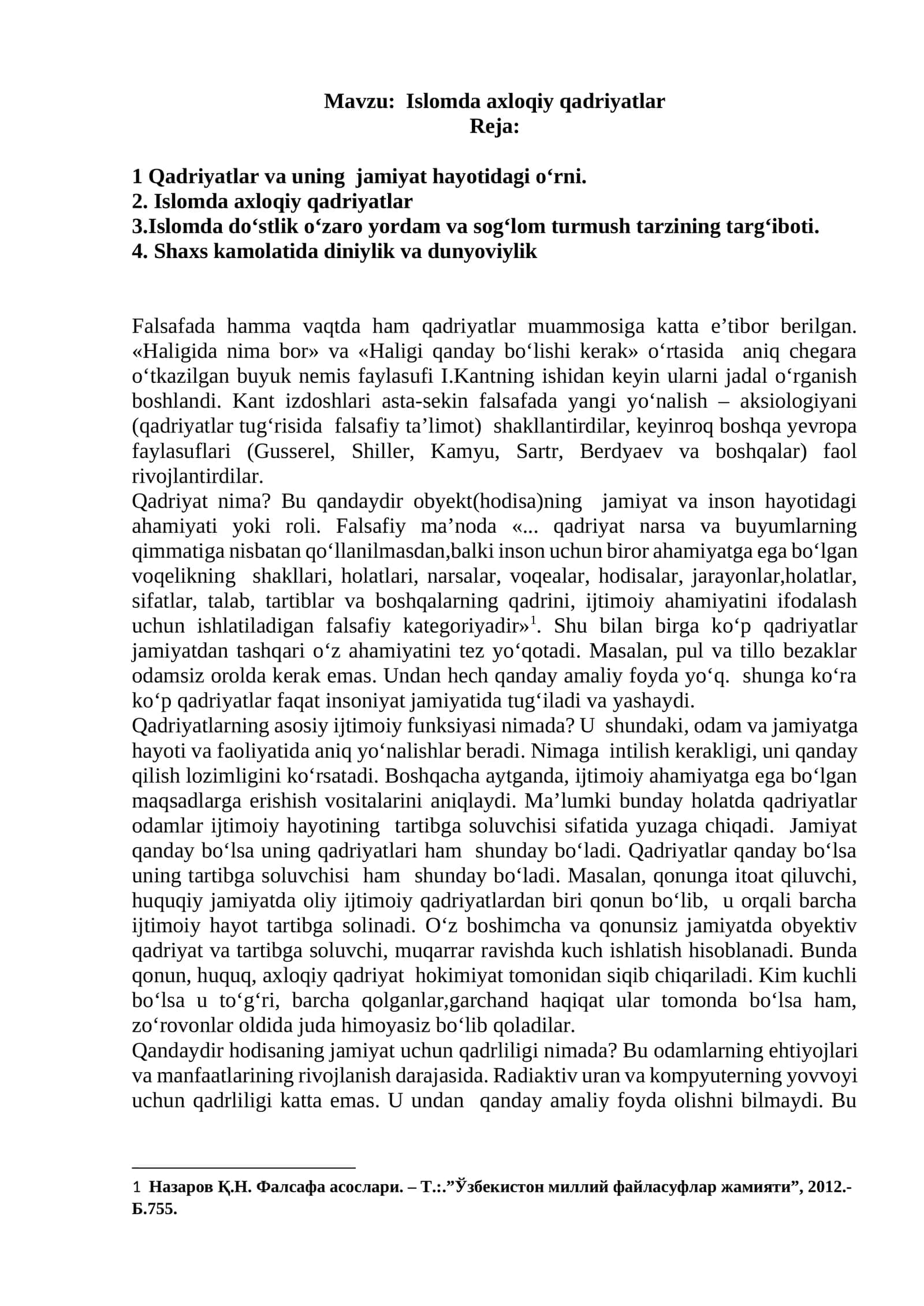 Islomda axloqiy qadriyatlar