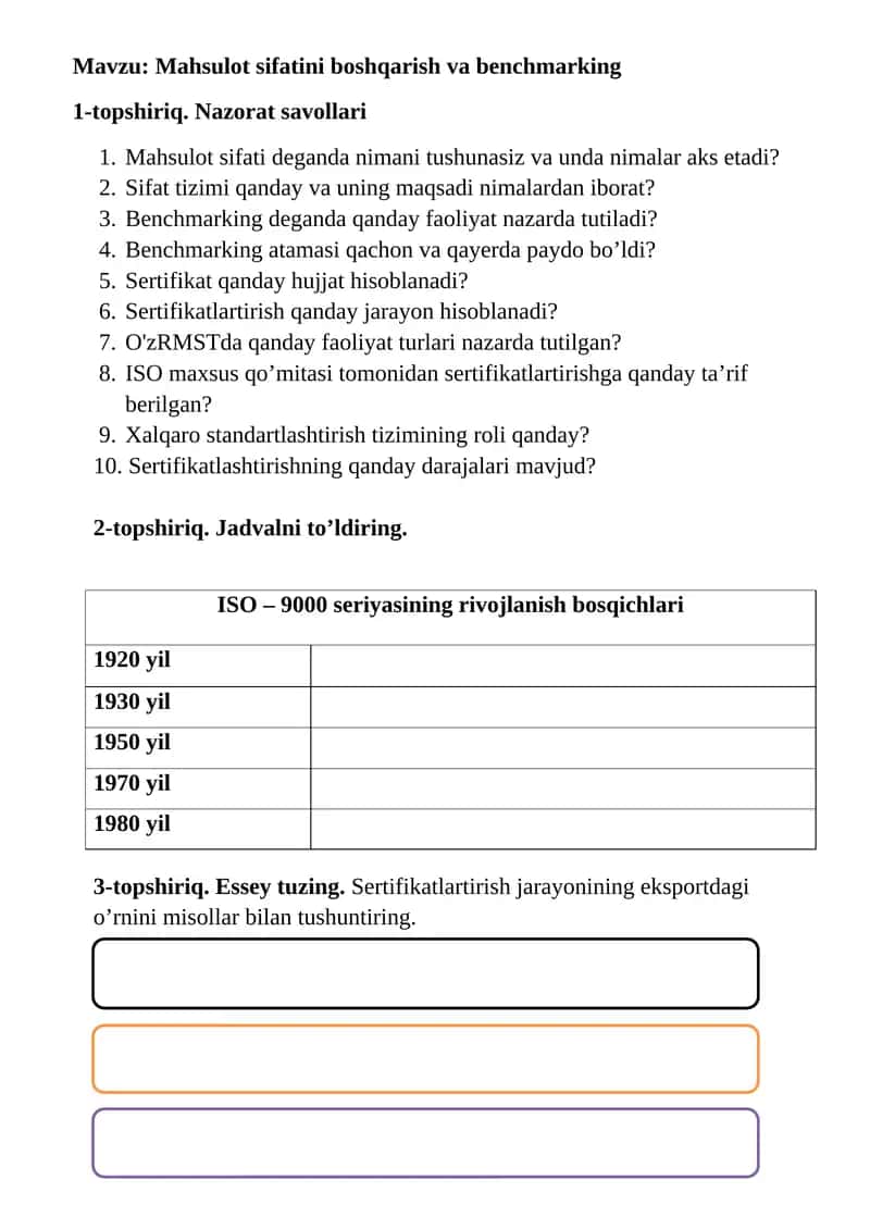 ISО – 9000 sеriyasining rivojlanish bosqichlari