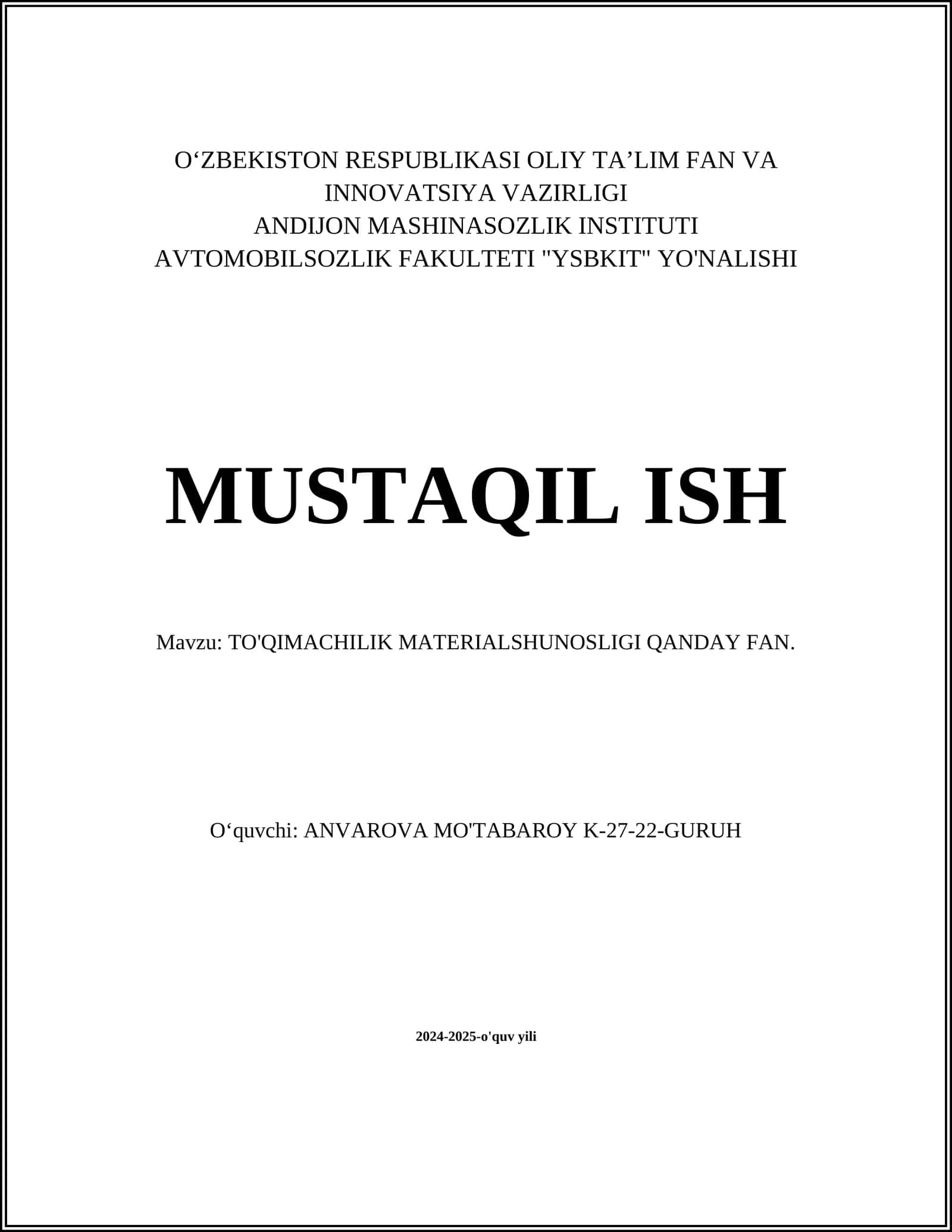 TO'QIMACHILIK MATERIALSHUNOSLIGI QANDAY FAN