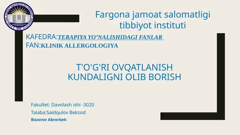 TO’G’RI OVQATLANISH