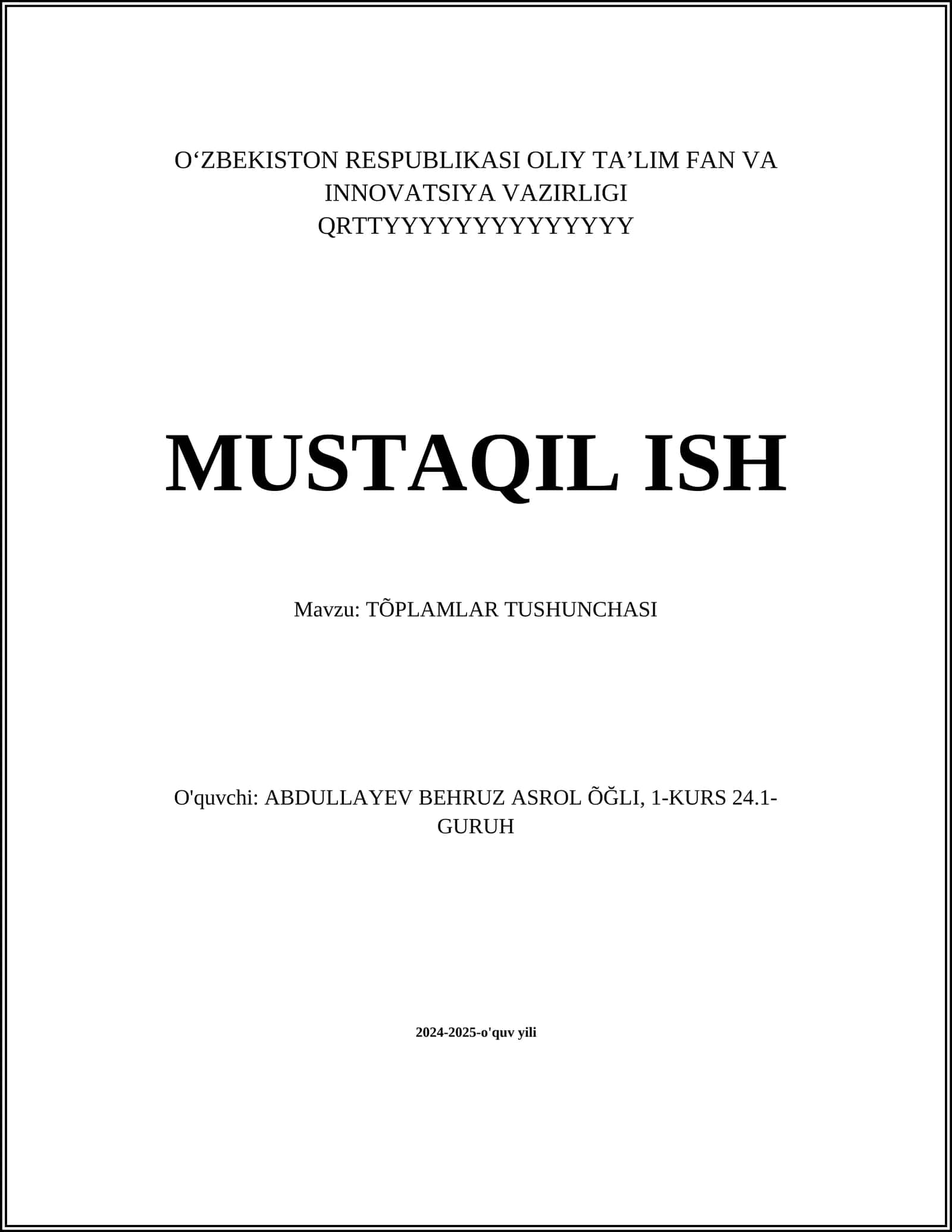 TÕPLAMLAR TUSHUNCHASI
