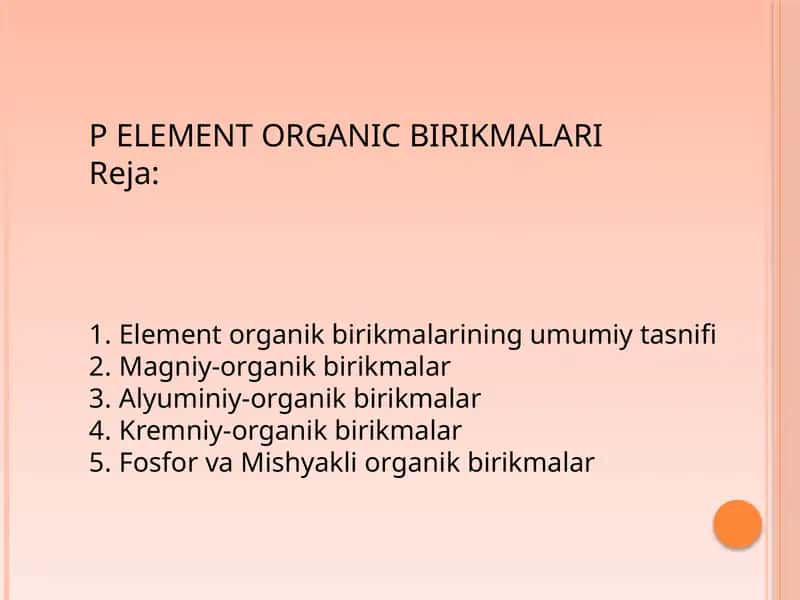 Element Organik Birikmalari