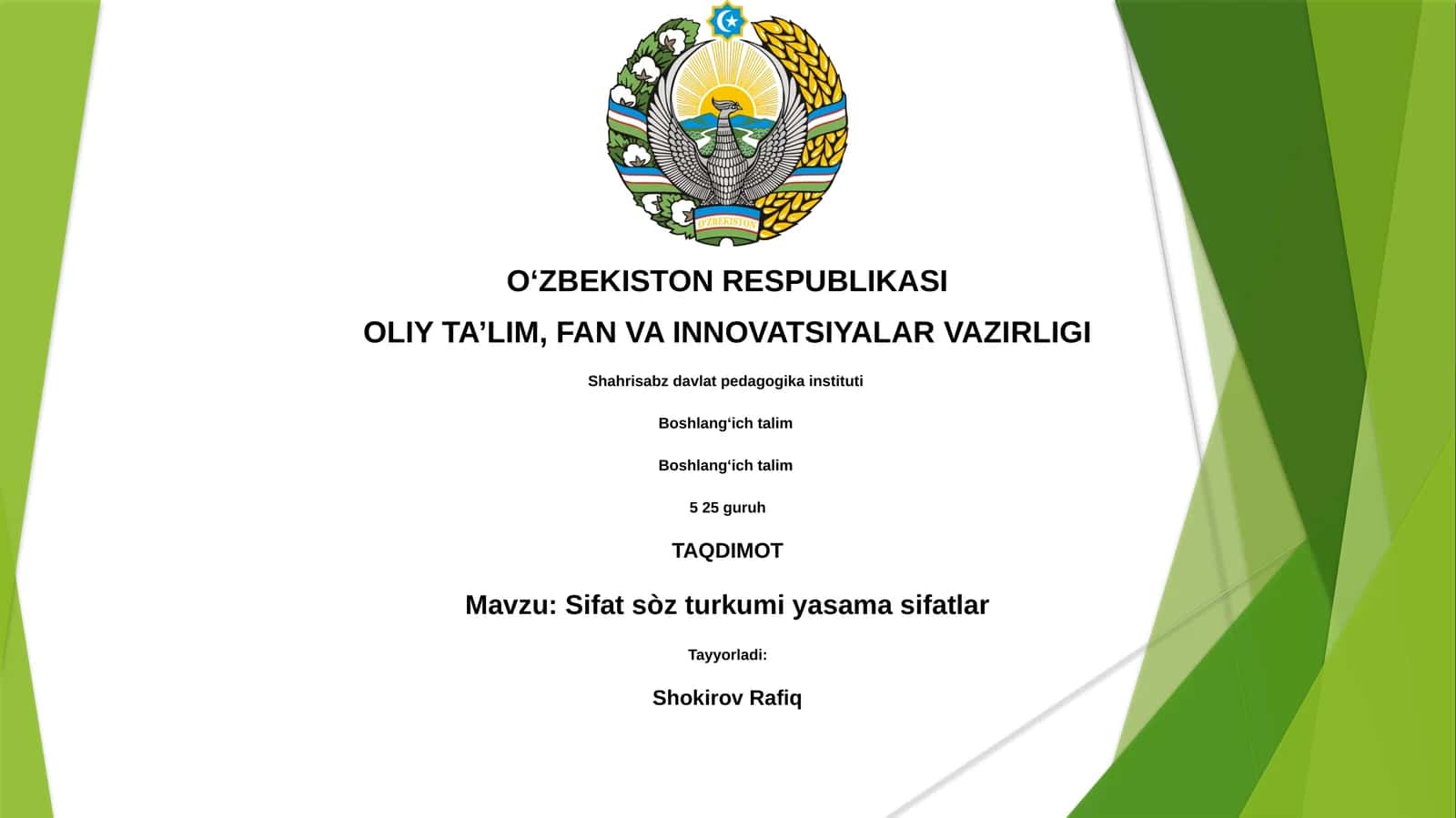 Sifat sòz turkumi yasama sifatlar