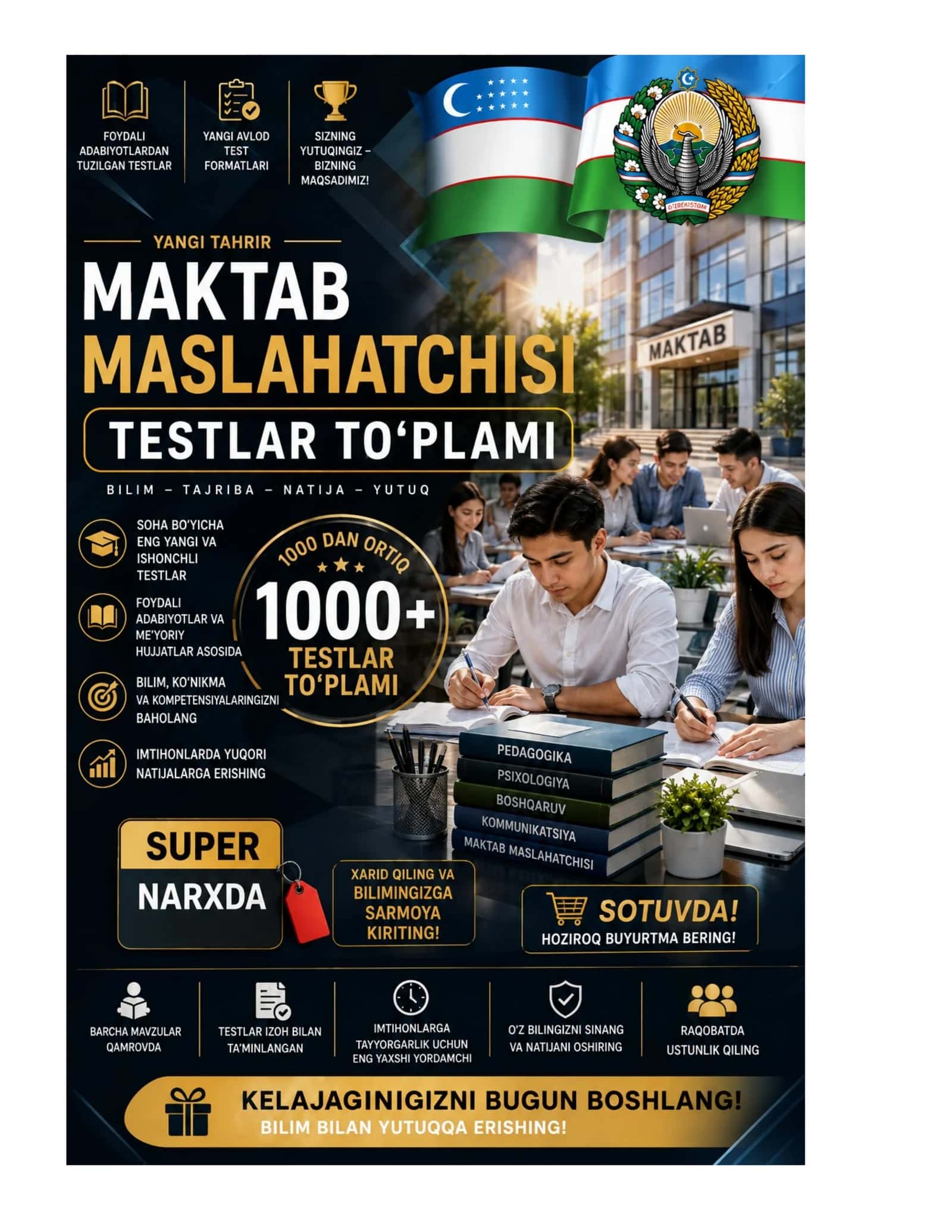 MAKTAB MASLAHATCHISI LAVOZIMIGA ISHGA KIRISH TEST SINOVlARI
