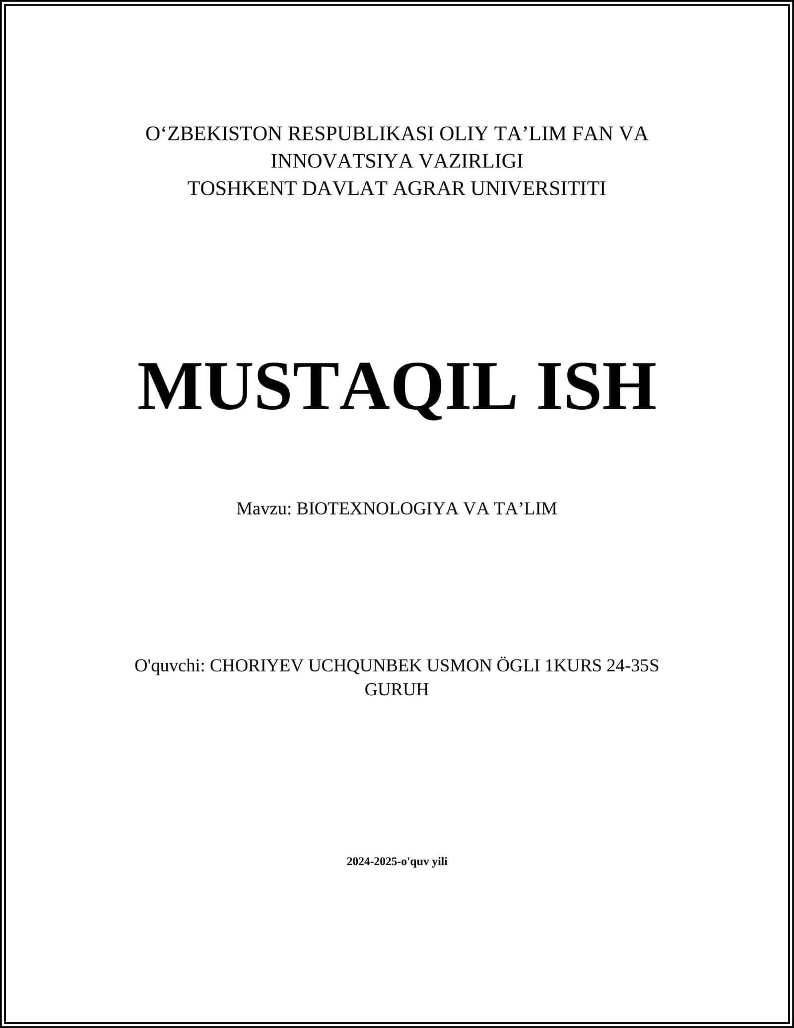 BIOTEXNOLOGIYA VA TA’LIM