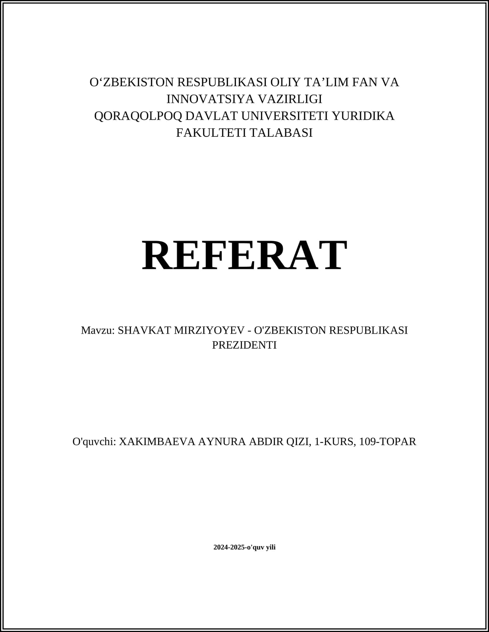 SHAVKAT MIRZIYOYEV - O'ZBEKISTON RESPUBLIKASI PREZIDENTI