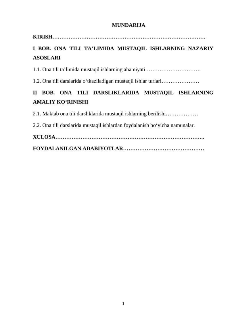 Ona Tili Ta'limida Mustaqil Ishlarining Nazariy Asoslari