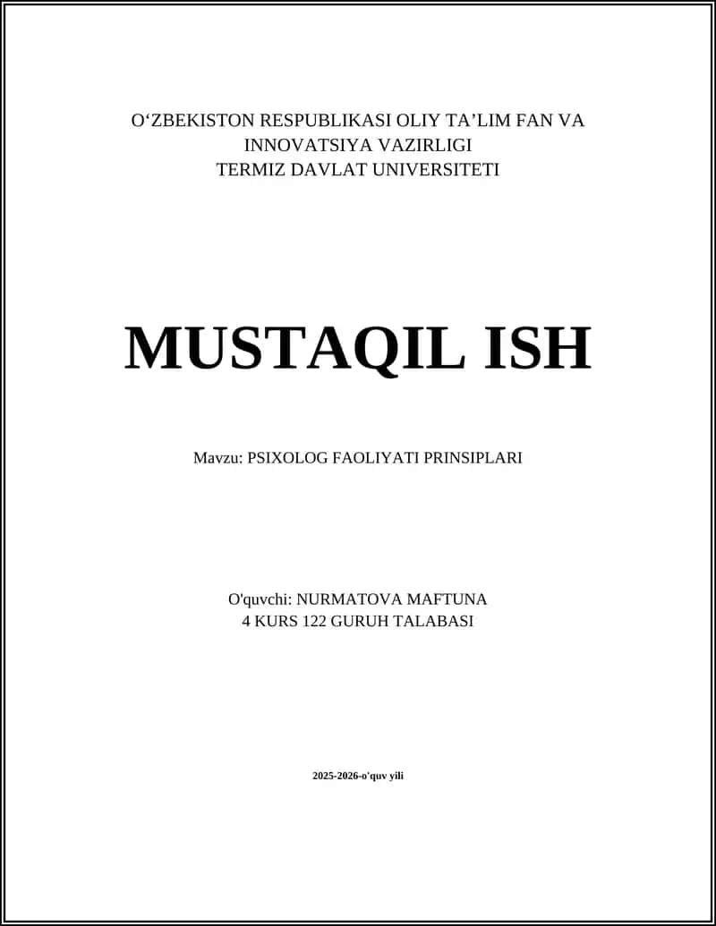 PSIXOLOG FAOLIYATI PRINSIPLARI