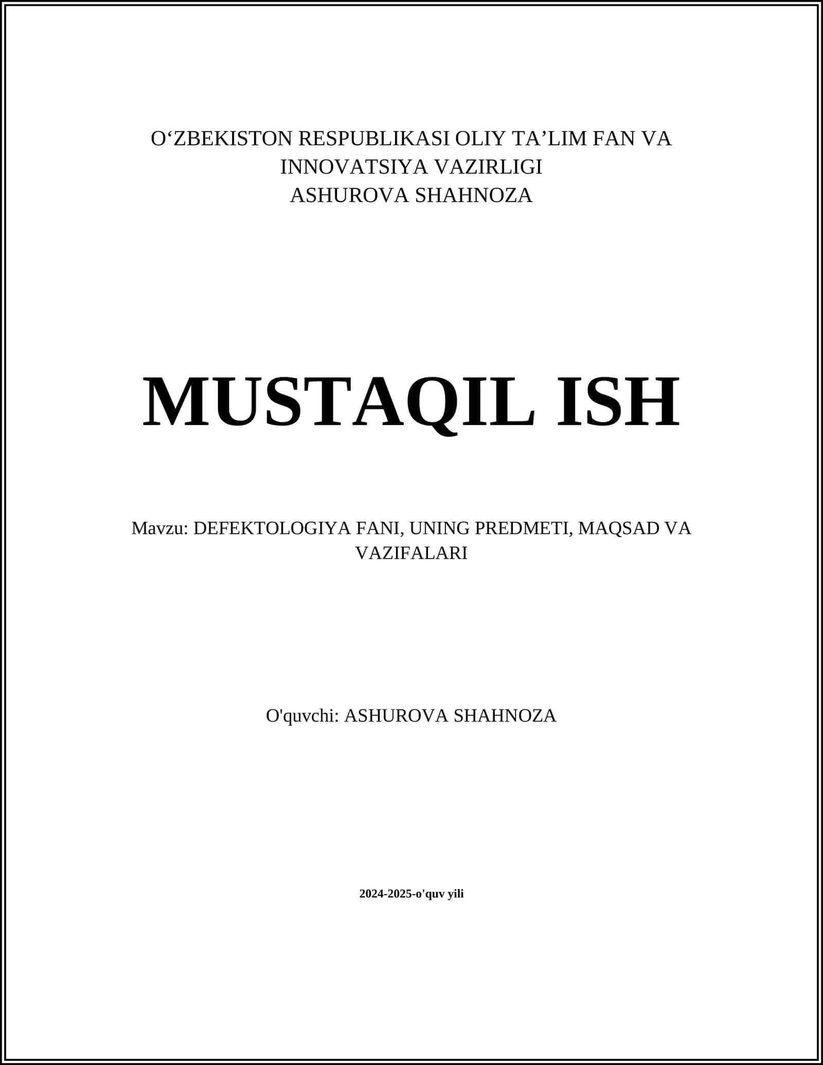 DEFEKTOLOGIYA FANI, UNING PREDMETI, MAQSAD VA VAZIFALARI